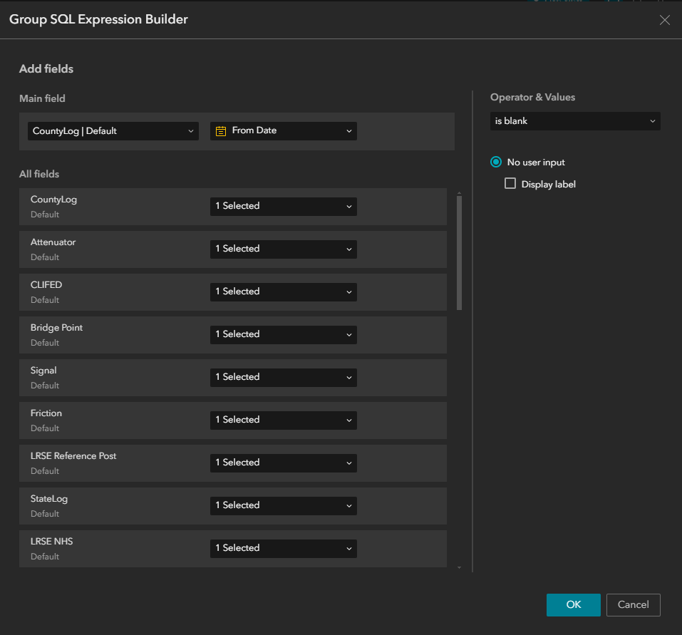 Use the Group SQL Expression Builder to build an expression that includes the is blank operator Use the Group SQL Expression Builder to build an expression that includes the is blank operator